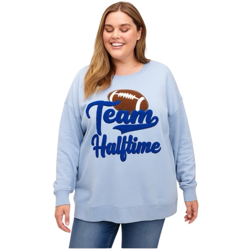 Anneliese Team Halftime Football Sequin Chenille Graphic Crewneck Sweatshirt 3X